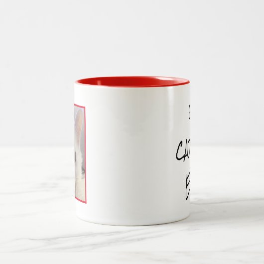 猫最高の母エバー引用文パーソナライズされた写真ハート ツートーンマグカップ (中央)