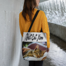 猫最高の母フォトブラック文字 トートバッグ