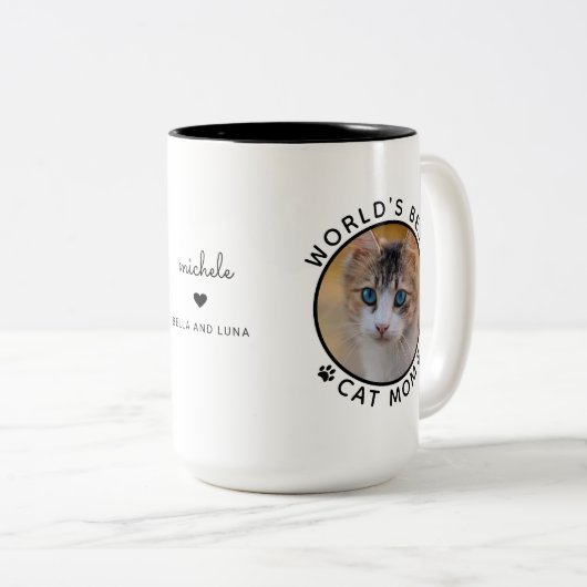 猫最高の母2枚フォトモダンタイポグラフィ ツートーンマグカップ (正面右)