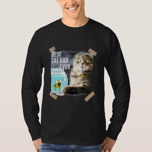 猫最高の猫パパエバ食べネコのドードル魚 Tシャツ (正面)