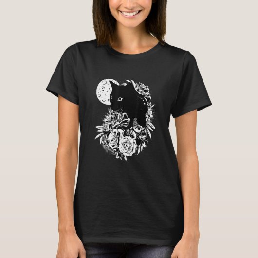 猫月夜花黒猫 Tシャツ (正面)