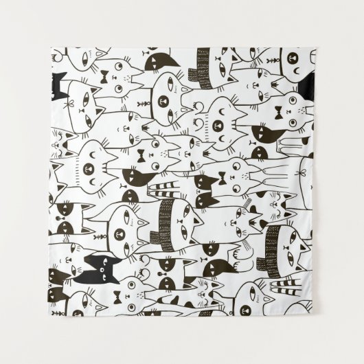 猫柄おもしろいシームレス。 タペストリー (正面(横))