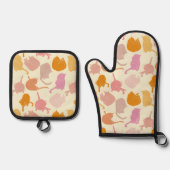 猫柄オレンジピンクイエロー 鍋つかみ&鍋敷きセット (正面)