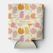 猫柄ピンクオレンジパーソナライズされた 缶クーラー (正面)