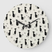 猫柄、かわいい猫、黒猫、子猫 ラージ壁時計 (正面)