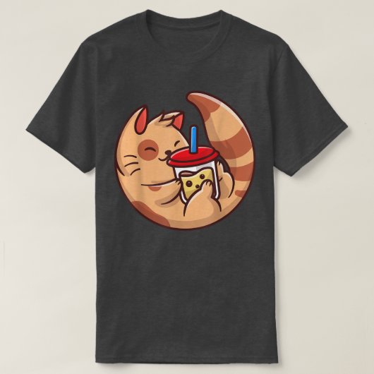 猫棒茶バブルティーかわいいテーマかわいい猫Sm Tシャツ (デザイン正面)