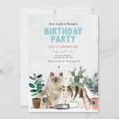 猫植物とワイン誕生日招待状 招待状 (正面)