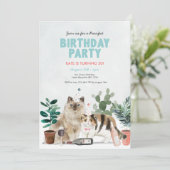 猫植物とワイン誕生日招待状 招待状 (スタンド正面)