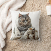 猫楽しむ冬茶 クッション (ブランケット)