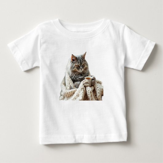 猫楽しむ冬茶 ベビーTシャツ (正面)