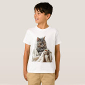 猫楽しむ冬茶 Tシャツ (正面フル)