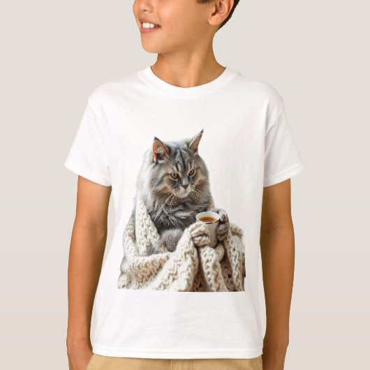 猫楽しむ冬茶 Tシャツ (正面)