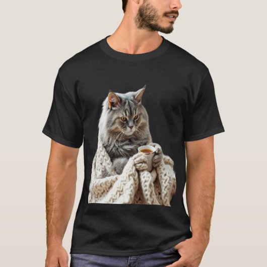 猫楽しむ冬茶 Tシャツ (正面)