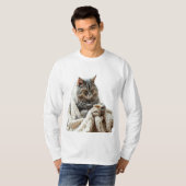 猫楽しむ冬茶 Tシャツ (正面フル)