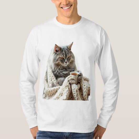 猫楽しむ冬茶 Tシャツ (正面)