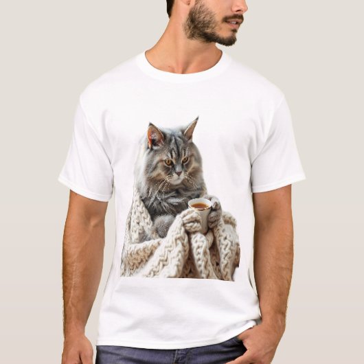 猫楽しむ冬茶 Tシャツ (正面)