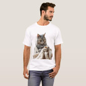 猫楽しむ冬茶 Tシャツ (正面フル)