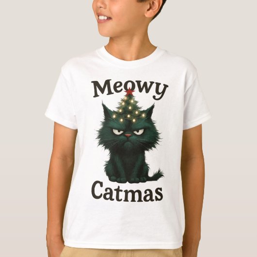 猫様クリスマスの憂鬱な猫 Tシャツ (正面)