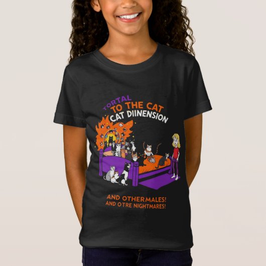 猫次元の扉: 楽しい猫の混乱Tシャツ Tシャツ (正面)