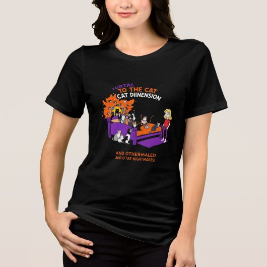 猫次元の扉: 面白い猫の混乱Tシャツ トライブレンドＴシャツ (正面)