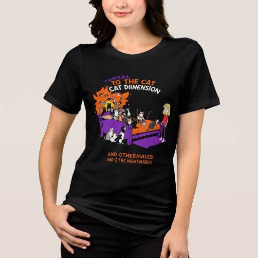 猫次元の扉: 面白い猫の混乱Tシャツ トライブレンドTシャツ (正面)