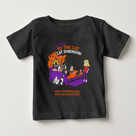 猫次元の扉: 面白い猫の混乱Tシャツ ベビーTシャツ (正面)