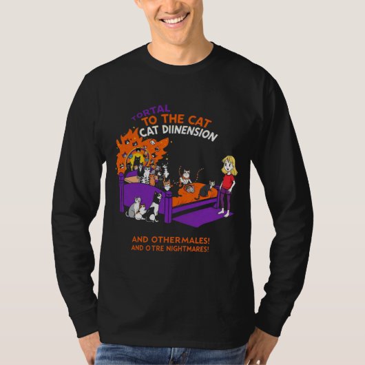 猫次元の扉: 面白い猫の混乱Tシャツ Tシャツ (正面)