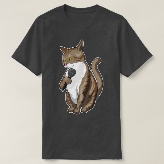 猫歌手マイク音楽 Tシャツ (デザイン正面)