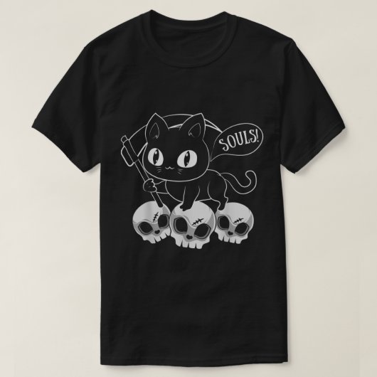 猫死神とスカル猫得の魂ハロ Tシャツ (デザイン正面)