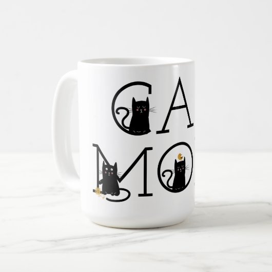 猫母かわいい黒猫コーヒーマグ コーヒーマグカップ (正面左)