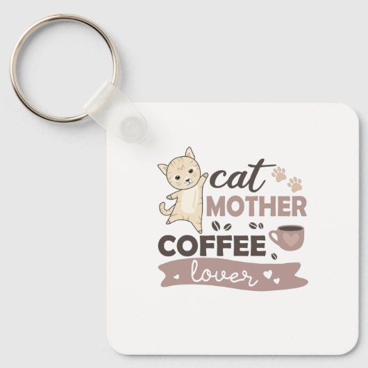 猫母コーヒー好きかわいい猫女性 キーホルダー (正面)