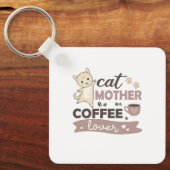 猫母コーヒー好きかわいい猫女性 キーホルダー (正面)