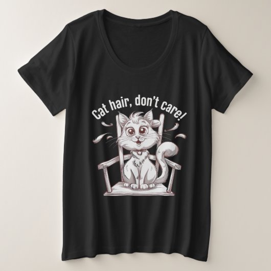 「猫毛気に猫好き!」 プラスサイズTシャツ (デザイン正面)