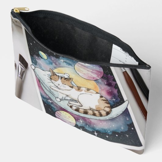 猫水彩アクセサリー化粧品収納バッグ アクセサリーポーチ (見開き)