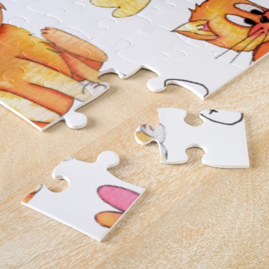 猫水熱狂する彩おもしろい漫画魚ネズミ ジグソーパズル (側面)