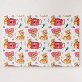 猫水熱狂する彩おもしろい漫画魚ネズミ ジグソーパズル (横)