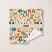 猫水色のパタカスタムーン バスタオルセット (ウォッシュタオル)