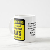 猫注意の面白いパーソナライズ コーヒーマグカップ (正面左)