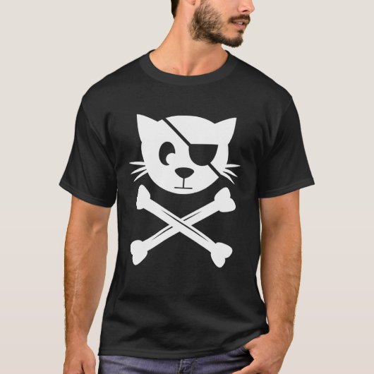 猫海賊海賊海賊旗スカルとクロスボーン Tシャツ (正面)