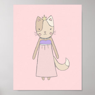 猫漫画の女の子プリンセスピンク子供部屋 ポスター