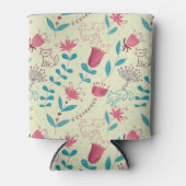 猫漫画の花柄 缶クーラー (正面)