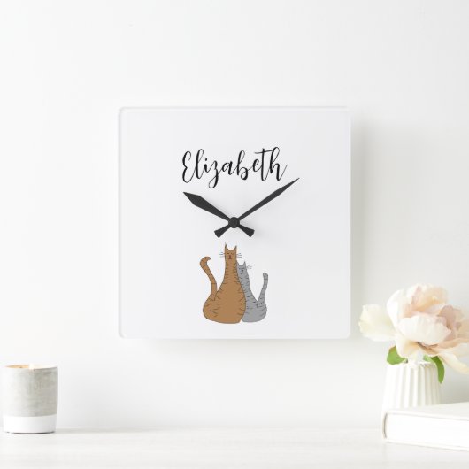 猫漫画スケッチ虎猫猫ちゃんキッズ スクエア壁時計 (ホーム)