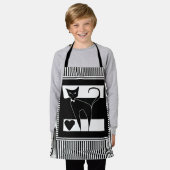 猫漫画スタイリッシュ白黒モダンstri エプロン (着用した状態)