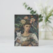 猫熱帯花を飼っている女性 ポストカード (スタンド正面)