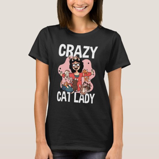 猫熱狂するのおばさん飼い猫ペット Tシャツ (正面)