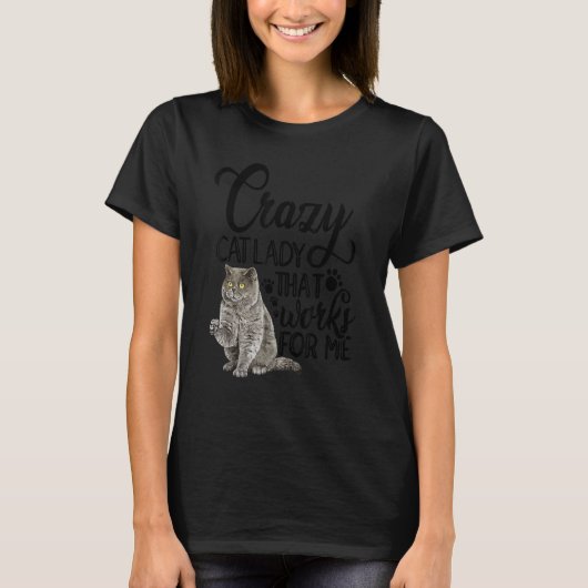 猫熱狂するのおばさん飼い猫ペット Tシャツ (正面)