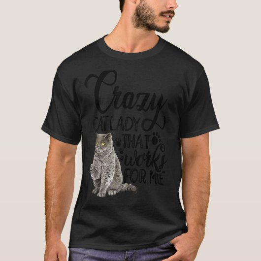 猫熱狂するのおばさん飼い猫ペット Tシャツ (正面)