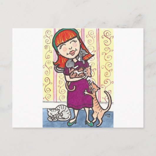 猫熱狂するの女 ポストカード (正面)