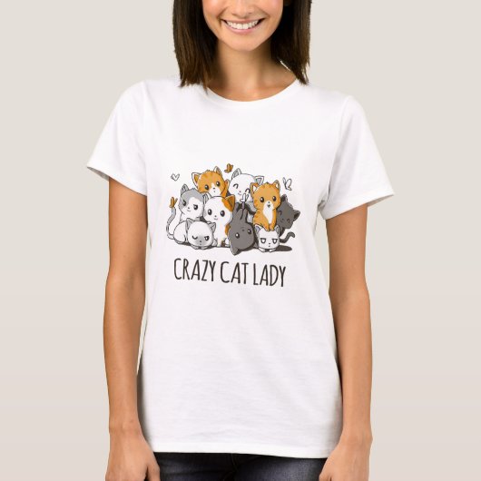 猫熱狂するレディかわいいアニメ猫Tシャツ Tシャツ (正面)