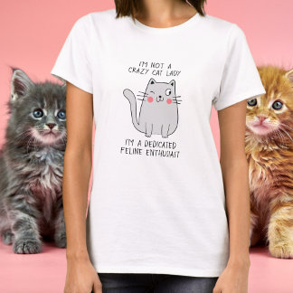 猫熱狂する婦人かわいいウィンキンググレーミニマル猫 Tシャツ